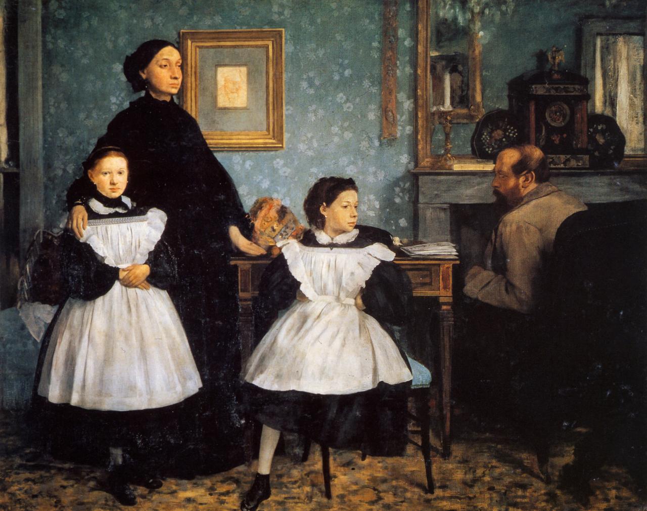 Edgar Degas <br/>
<em>Family portrait (Portrait de famille), also called The Bellelli family</em> 1858–67<br/>
oil on canvas<br/>
201.0 x 249.5 cm<br/>
Lemoisne 79<br/>
Musée d'Orsay, Paris (RF 2210)<br/>