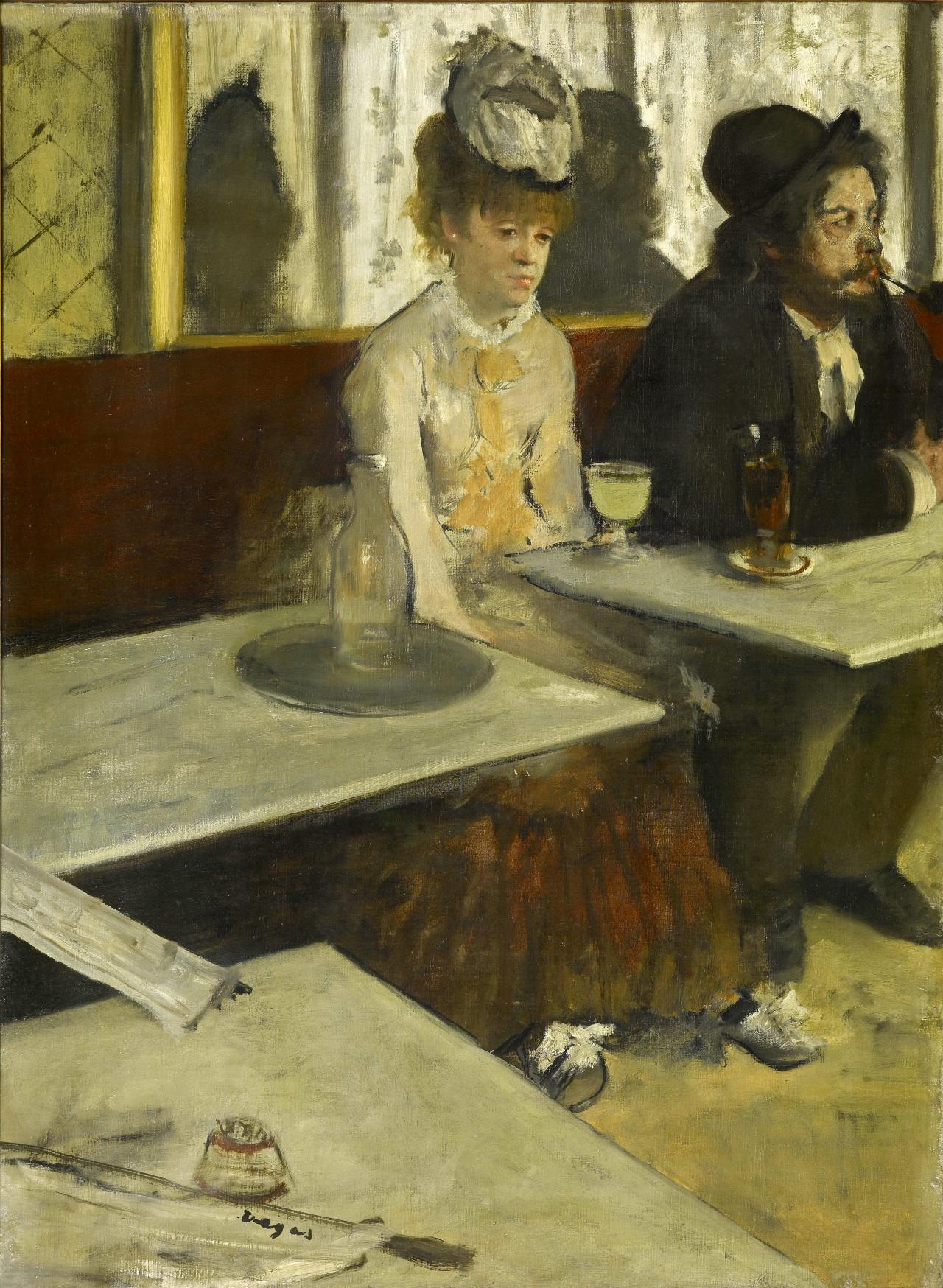 Edgar Degas  <br/>
<em>In a café (The Absinthe drinker) (Dans un café (L'absinthe))</em> c. 1875–76<br/>
oil on canvas <br/>
92.0 x 68.5 cm<br/>
Lemoisne 393<br/>
Musée d'Orsay, Paris (RF 1984)<br/>
© RMN-Grand Palais (musée d'Orsay) / Martine Beck-Coppola