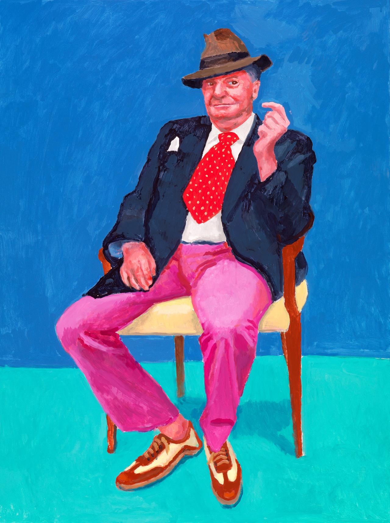 David Hockney<br/>
English 1937–<br/>
Barry Humphries, 26th, 27th, 28th March 2015<br/>
acrylic on canvas<br/>
121.9 x 91.4 cm<br/>
Collection of the artist<br/>
© David Hockney<br/>
Photo Credit: Richard Schmidt