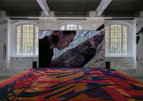 <em>Metahaven, Eurasia (Questions on Happiness),</em> 2018. Installation view at Institute for Contemporary Arts, London, 2018. Photo: Mark Blower<br/>
© Mark Blower 2018<br/>
