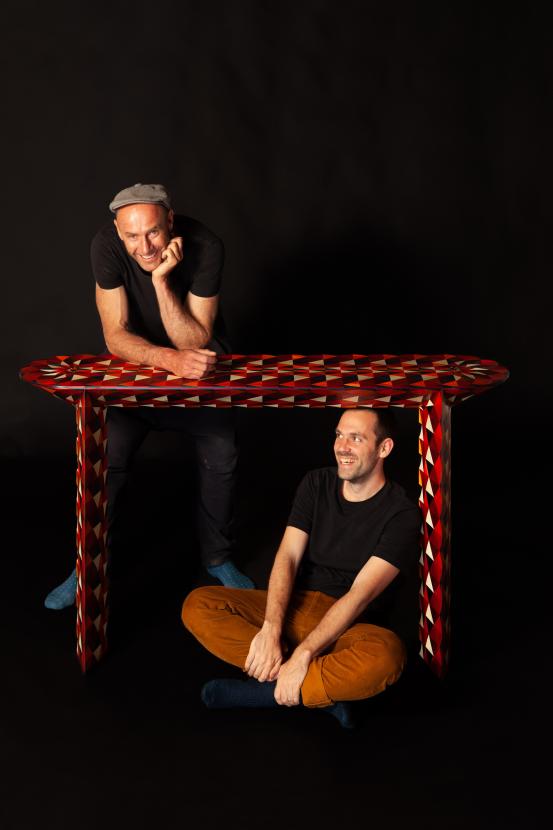 Adam Goodrum and Arthur Seigneur, with their work Archant, 2019. Photo: Josh PurnellPhoto: Josh Purnell<br/><br/>