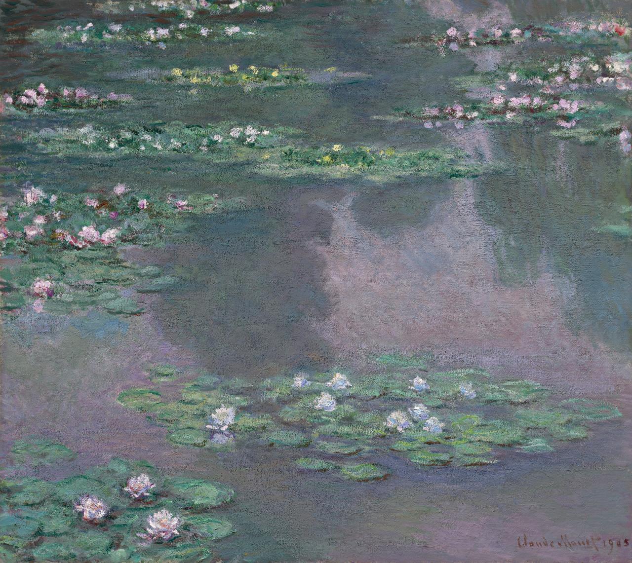 Claude Monet<br/>
French 1840–1926<br/>
<em>Water lilies</em> 1905<br/>
oil on canvas<br/>
89.5 x 100.3 cm<br/>
Museum of Fine Arts, Boston<br/>
Gift of Edward Jackson Holmes (39.804)<br/>
Photography © Museum of Fine Arts, Boston. All Rights Reserved.