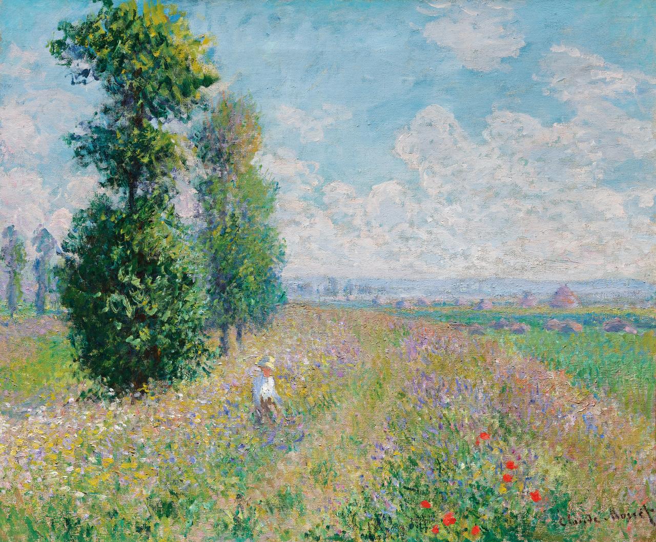 Claude Monet<br/>
French 1840–1926<br/>
<em>Meadow with poplars</em> c. 1875<br/>
oil on canvas <br/>
54.6 x 65.4 cm<br/>
Museum of Fine Arts, Boston<br/>
Bequest of David P. Kimball in memory of his wife Clara Bertram Kimball (23.505)<br/>
Photography © Museum of Fine Arts, Boston. All Rights Reserved.