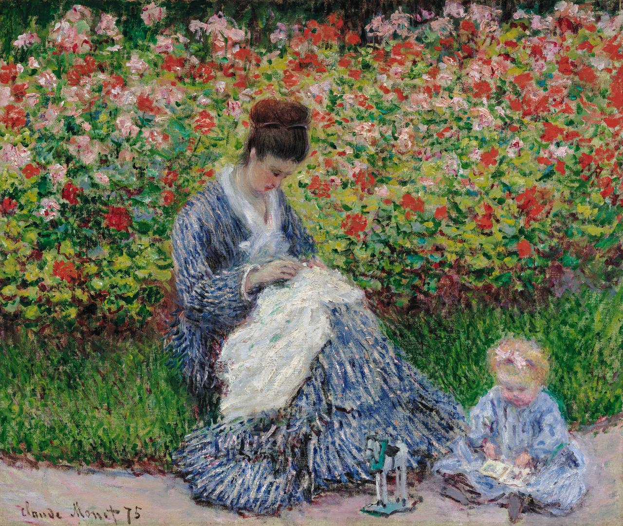 Claude Monet<br/>
French 1840–1926<br/>
<em>Camille Monet and a child in the artist's garden in Argenteuil</em> 1875<br/>
oil on canvas<br/>
55.3 x 64.7 cm<br/>
Museum of Fine Arts, Boston<br/>
Anonymous gift in memory of Mr. and Mrs. Edwin S. Webster (1976.833)<br/>
Photography © Museum of Fine Arts, Boston. All Rights Reserved.