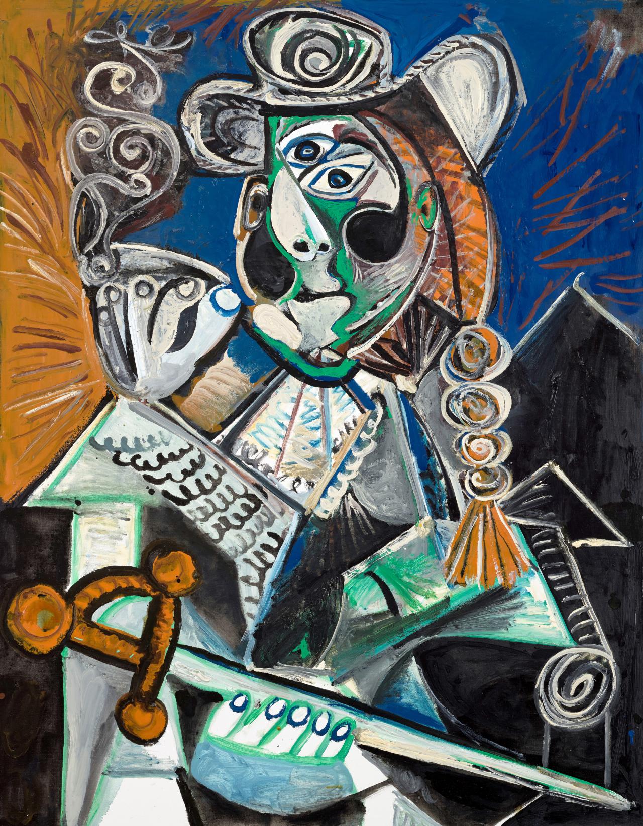 Pablo Picasso<br/>
<em>The matador</em> (<em>Le Matador</em>) 4 October 1970<br/>
oil on canvas<br/>
145.0 × 114.0 cm<br/>
Musée national Picasso-Paris<br/>
Donated in lieu of tax, 1979 (MP223​)<br/>
© Succession Picasso/Copyright Agency, 2022.<br/>
Photo © RMN - Grand Palais - Mathieu Rabeau<br/>
© Succession Picasso/Copyright Agency, 2022<br/>
Photo © RMN-Grand Palais (Musée national Picasso-Paris/Mathieu Rabeau