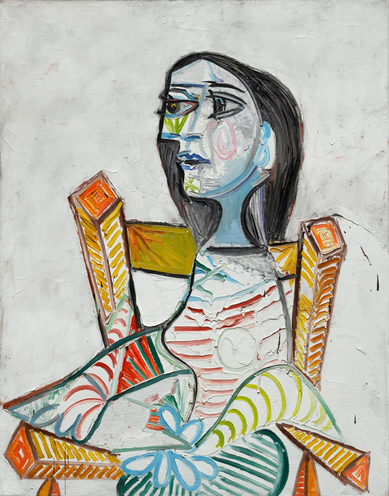 Pablo Picasso<br/>
<em>Portrait of a woman</em> (<em>Portrait de femme</em>) 1938<br/>
oil on canvas<br/>
98.0 × 77.5 cm<br/>
Centre Pompidou, Paris, Musée national d’art moderne-Centre de création industrielle<br/>
Gift of the artist, 1947 (AM 2729 P)<br/>
© Succession Picasso/Copyright Agency, 2022<br/>
Photo © Centre Pompidou, MNAM-CCI/Georges Meguerditchian/Dist. RMN-GP