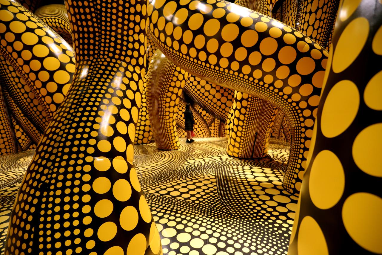 Yayoi Kusama  <br/>
<em>The Hope of the Polka Dots Buried in Infinity Will Eternally Cover the Universe</em> 2019  <br/>
vinyl inflatables, plywood, fans  <br/>
dimensions variable  <br/>
Collection of the artist<br/>
© YAYOI KUSAMA