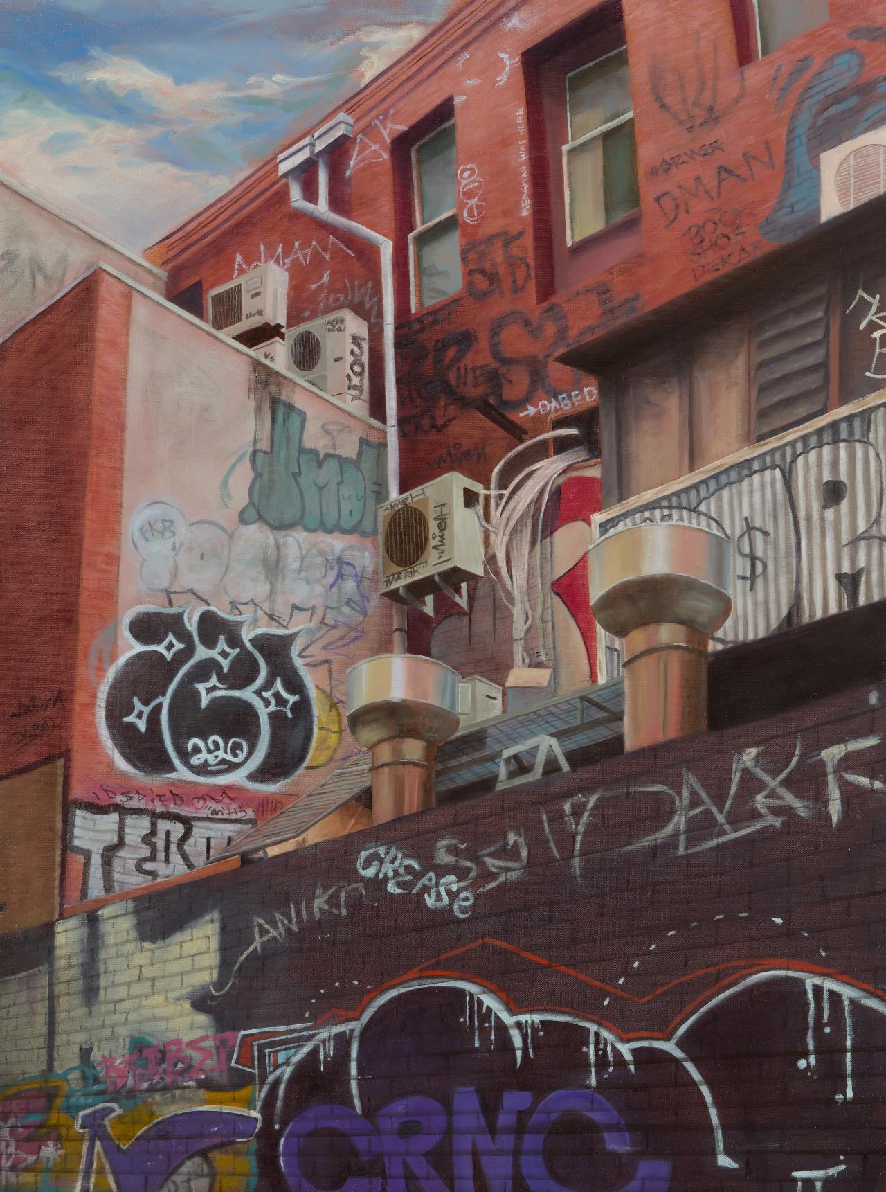 Meaghan Horner<br/>
<em>Not for very much longer</em> 2025<br/>
oil on Canvas<br/>
(1-2) 76.2 x 101.6 cm (each)<br/>
Billanook College, Mooroolbark<br/>
Wurundjeri Country<br/>
&copy; Meaghan Horner