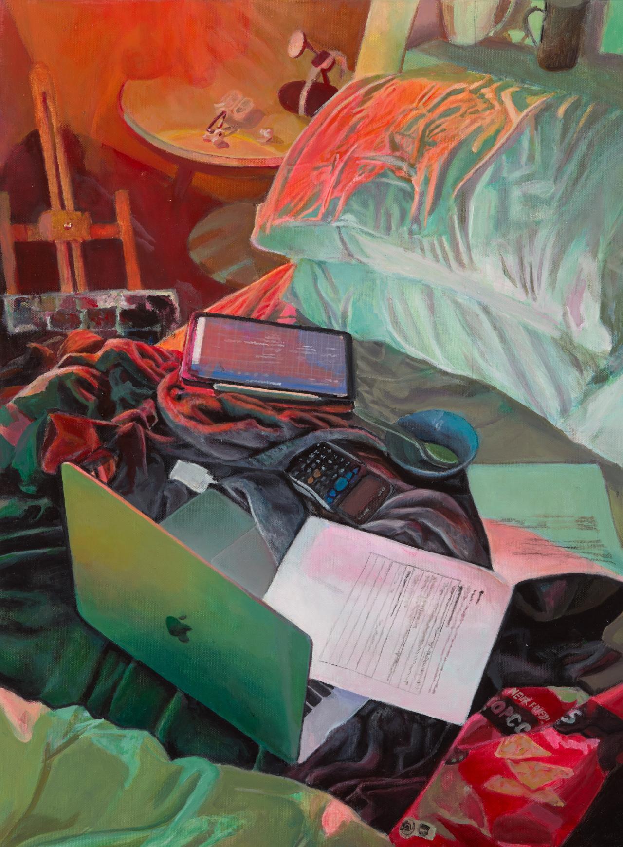 Sayuni Wickramasinghe<br/>
<em>Burnout</em> 2025<br/>
synthetic poiymer paint on canvas<br/>
61.0 x 40.6 cm<br/>
Caulfield Grammar School, Wheelers Hill<br/>
Bunurong and Wurundjeri Country<br/>
&copy; Sayuni Wickramasinghe