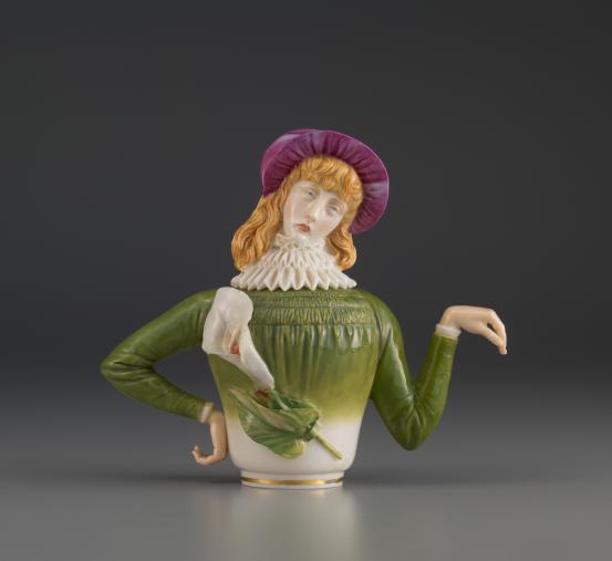 WORCESTER ROYAL PORCELAIN CO., Worcester (manufacturer)<br/>
<em>Aesthetic teapot</em> 1882 <!-- (back view) --><br />

porcelain<br />
(a-b) 15.4 x 17.5 x 8.5 cm (overall)<br />
National Gallery of Victoria, Melbourne<br />
The Dr Robert Wilson Collection. Presented through the NGV Foundation by Dr Robert Wilson, Honorary Life Benefactor, 2002<br />
2002.397.a-b<br />

<!--67712-->