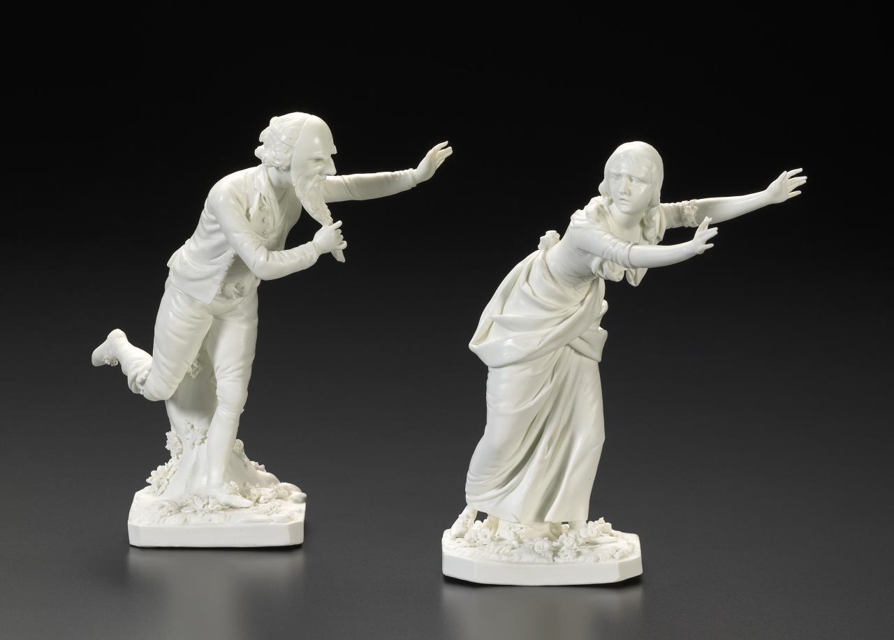 DERBY PORCELAIN, Derby (manufacturer)<br />
 Jean-Jacques SPÄNGLER (modeller)<br/>
<em>Bugbear and Companion</em> (c. 1790-1792) <!-- (group) --><br />

porcelain (soft-paste)<br />
(a) 19.3 x 16.8 x 9.3 (Bugbear) (b) 19.0 x 15.6 x 13.7 (Companion)<br />
National Gallery of Victoria, Melbourne<br />
Purchased, 2006<br />
2006.259.a-b<br />

<!--80396-->