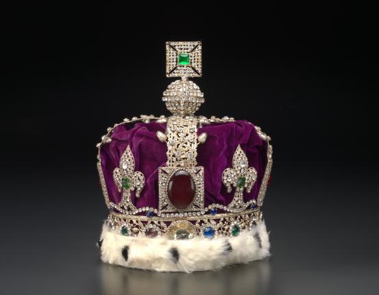 ENGLAND (manufacturer)<br/>
<em>Imperial State Crown</em> (c. 1936) <!-- (front view) --><br />

brass, copper, steel, velvet, synthetic fur, paste, metallic cord, (stuffing)<br />
27.0 x 20.0 cm diameter<br />
National Gallery of Victoria, Melbourne<br />
Gift of Mr Alex Isaacson, 1938<br />
3787B.b-D3<br />

<!--104238--><br/><a class="col-link block" href="/explore/collection/work/104238"><strong>Collection page <i class="fa fa-angle-right"></i></strong></a>