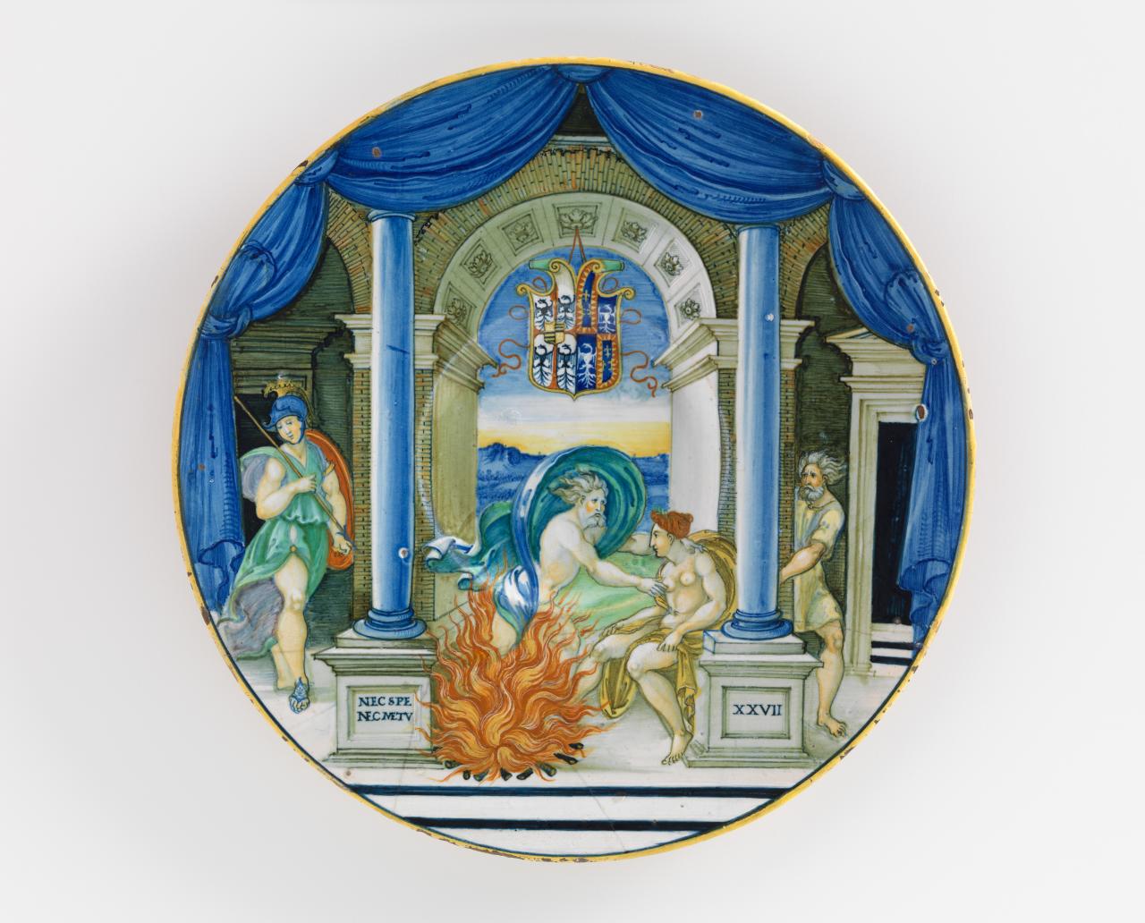 NICOLA da Urbino<br/>
<em>Jupiter and Semele, plate</em> (c. 1524) <!-- (front view) --><br />

earthenware (maiolica)<br />
2.9 x 27.1 cm diameter<br />
National Gallery of Victoria, Melbourne<br />
Felton Bequest, 1940<br />
4710-D3<br />

<!--17806-->