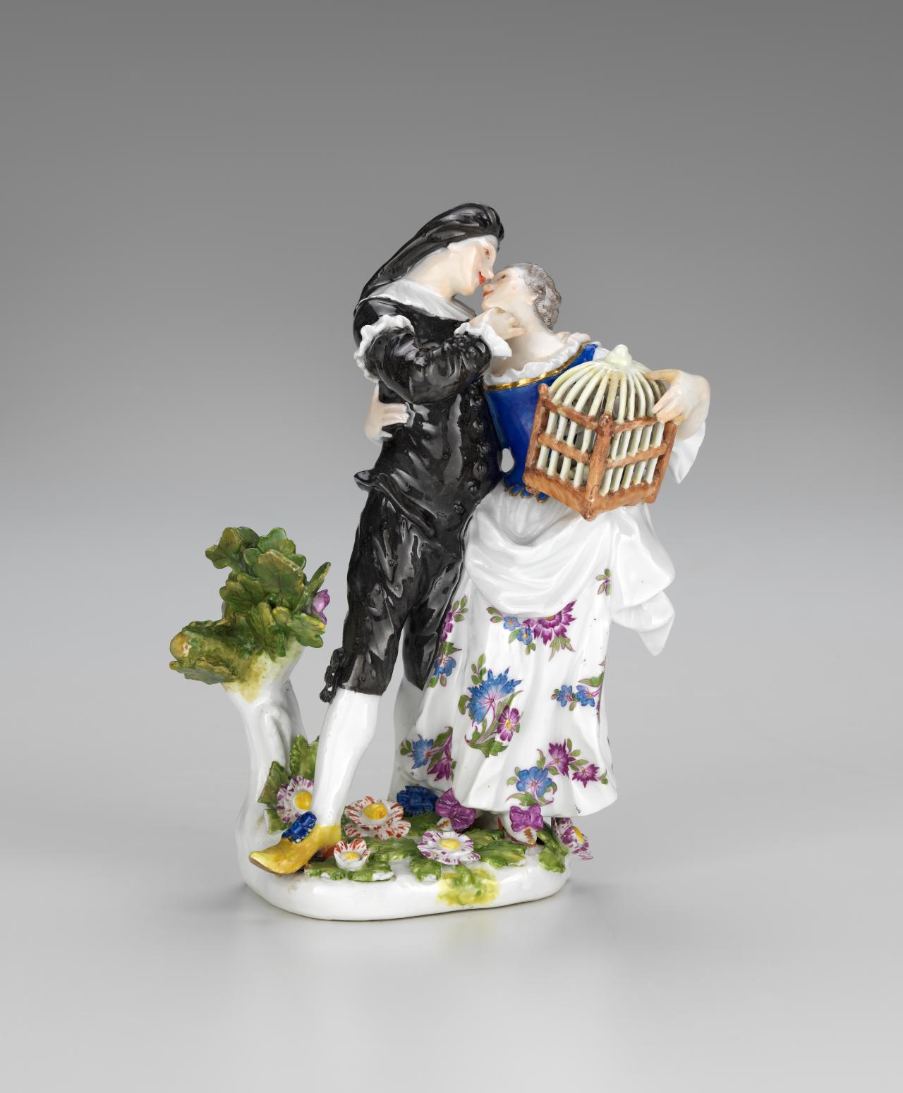 MEISSEN PORCELAIN FACTORY, Meissen (manufacturer)<br />
 Johann Joachim KÄNDLER (modeller)<br/>
<em>Scaramouche and Columbine</em> (c. 1740) <!-- (view 1) --><br />

porcelain (hard-paste)<br />
17.7 x 13.5 x 8.5 cm<br />
National Gallery of Victoria, Melbourne<br />
Felton Bequest, 1939<br />
4460-D3<br />

<!--17518-->