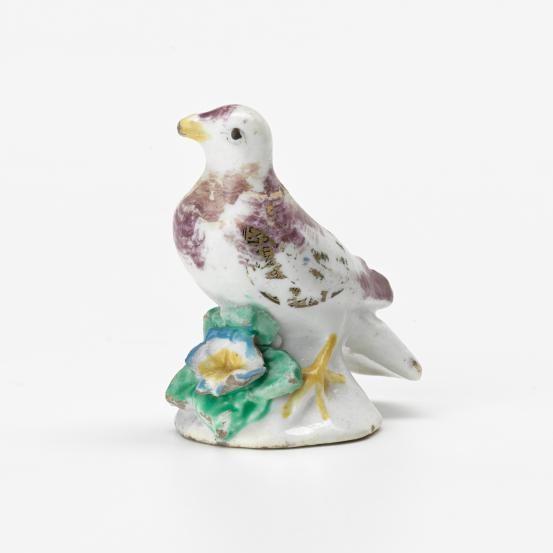 BOW PORCELAIN WORKS, London (manufacturer)<br/>
<em>Pigeon</em> (c. 1765) <!-- (full view) --><br />

porcelain (soft-paste)<br />
5.2 x 4.5 x 3.2 cm<br />
National Gallery of Victoria, Melbourne<br />
The Colin Templeton Collection. Gift of Mrs Colin Templeton, 1942<br />
468F-D4<br />

<!--19628--><br/><a class="col-link block" href="/explore/collection/work/19628"><strong>Collection page <i class="fa fa-angle-right"></i></strong></a>