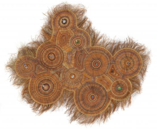 Alvaro Catal&aacute;n de OC&Oacute;N (designer)<br />
 Lynette Birriran (weaver)<br />
 Mary Dhapalany (weaver)<br />
 Judith Djelirr (weaver)<br />
 Julie Djulibing Malibirr (weaver)<br />
 Joy Gadawarr (weaver)<br />
 Melinda Gedjen (weaver)<br />
 Betty Matjarra 1 (weaver)<br />
 Cecily Mopbarrmbrr (weaver)<br />
 Evonne Munuyngu (weaver)<br />
 STUDIO ALVARO CATAL&Aacute;N DE OC&Oacute;N, Madrid (design studio)<br />
 ACdO, Madrid (manufacturer)<br/>
<em>PET Lamp Ramingining: Bukmukgu Guyananhawuy (Every family thinking forward)</em> 2016 <!-- (top view ) --><br />

pandanus (Pandanus sp.), natural dyes, PET plastic bottle, electrical cord, low voltage LEDs<br />
126.0 x 415.0 x 355.0 cm (variable) (installed)<br />
National Gallery of Victoria, Melbourne<br />
Purchased NGV Foundation with the assistance of Vicki Vidor OAM and Peter Avery, 2018<br />
2018.176<br />
&copy; Alvaro Catal&aacute;n de Oc&oacute;n
<!--125945-->