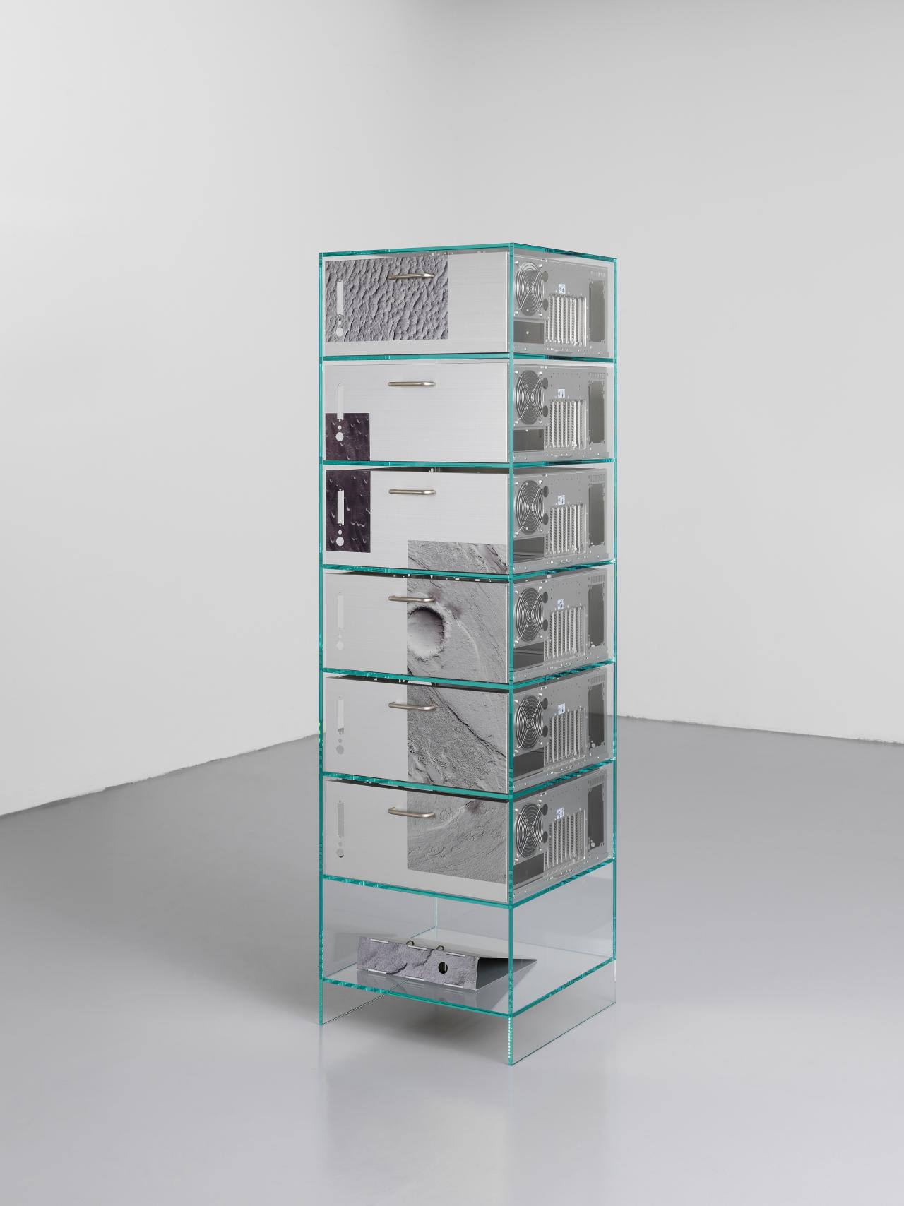 STUDIO FORMAFANTASMA, Amsterdam and Milan (design studio)<br />
 Andrea TRIMARCHI (designer)<br />
 Simone FARRESIN (designer)<br/>
<em>Ore streams – Cabinet</em> (2016-2017) <!-- (front) --><br />

glass, anodised aluminium, steel, synthetic rubber<br />
(a-h) 172.2 x 49.5 x 51.6 cm (overall)<br />
National Gallery of Victoria, Melbourne<br />
Purchased NGV Foundation with the assistance of Nicholas Allen and Helen Nicolay, 2018<br />
2018.186.a-h<br />
© Courtesy Studio Formafantasma
<!--132376-->