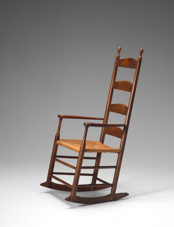 UNITED STATES<br/>
<em>Rocking armchair</em> 1840 <!-- (view 1) --><br />

Maple (Acer sp.), paper rush<br />
115.7 x 56.0 x 70.0 cm<br />
National Gallery of Victoria, Melbourne<br />
Purchased NGV Foundation, 2019<br />
2019.633<br />

<!--141350-->