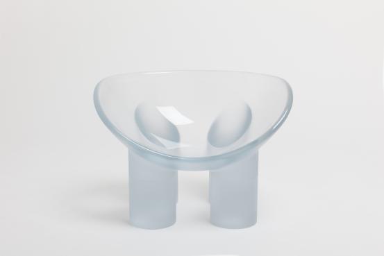 Faye TOOGOOD<br/>
<em>Roly-Poly chair / Water</em> (2016) <!-- (front) --><br />

lithium-barium crystal<br />
58.7 x 85.3 x 59.0 cm<br />
artist&rsquo;s proof ed. 4/4<br />
National Gallery of Victoria, Melbourne<br />
Purchased with funds donated by Gordon Moffatt AM, Cameron Oxley and Bronwyn Ross, Dr Brett Archer and Alex and Brady Scanlon, 2021<br />
2020.771<br />
&copy; Faye Toogood. Photo: Angus Mill. Image courtesy of Faye Toogood
<!--144671-->