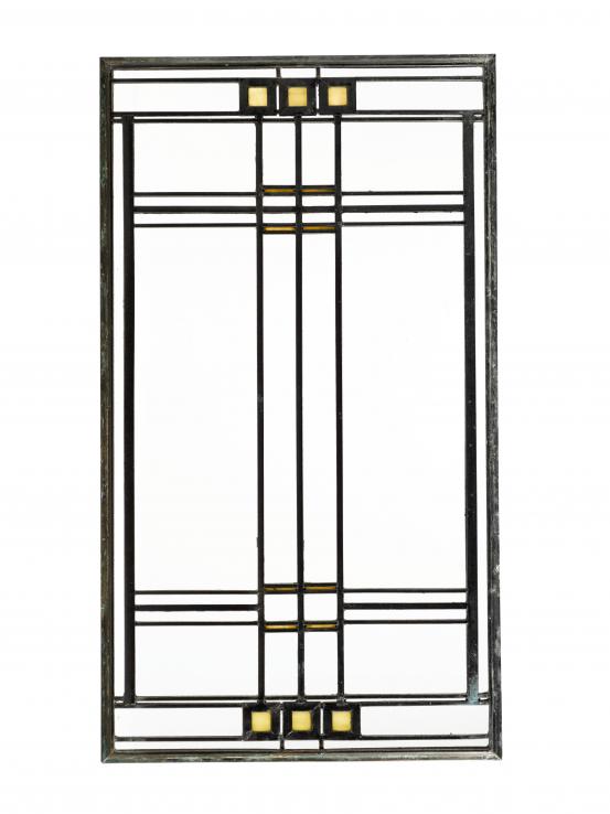 Frank Lloyd WRIGHT (designer)<br />
 LINDEN GLASS COMPANY, Chicago (manufacturer)<br/>
<em>Window from the Avery Coonley House, Riverside, Illinois</em> (c. 1906-1908) <!-- (recto) --><br />

glass, copper-plated zinc, other materials<br />
75.1 x 42.5 x 1.2 cm<br />
National Gallery of Victoria, Melbourne<br />
Gift of Krystyna Campbell-Pretty AM and Family through the Australian Government's Cultural Gifts Program, 2021<br />
2021.86<br />
&copy; Frank Lloyd Wright Estate/ARS, New York. Licensed by Copyright Agency, Australia
<!--144848-->