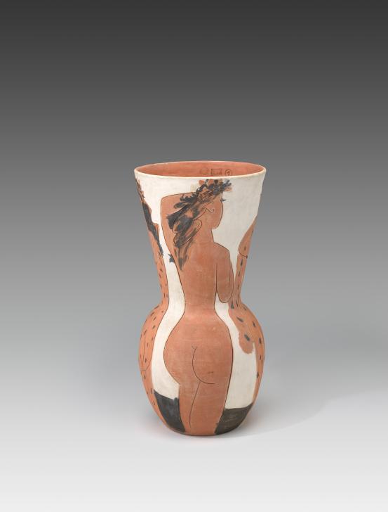 Pablo PICASSO (designer)<br />
 MADOURA POTTERY, Vallauris (manufacturer)<br/>
<em>Big vase with veiled women</em> (1951) <!-- (primary) --><br />

earthenware<br />
62.5 x 30.8 cm diameter<br />
National Gallery of Victoria, Melbourne<br />
Felton Bequest, 1955<br />
1551-D4<br />
&copy; Sucession Picasso/Copyright Agency
<!--18382-->