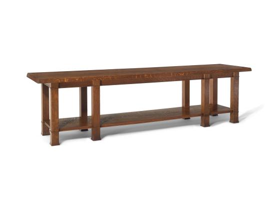 Frank Lloyd WRIGHT (designer)<br/>
<em>Library table from the B. Harley Bradley House, Kankakee, Illinois</em> (c. 1900) <!-- (view 1) --><br />

Oak (Quercus sp.), (other materials)<br />
70.9 x 274.5 x 67.6 cm<br />
National Gallery of Victoria, Melbourne<br />
Gift of Krystyna Campbell-Pretty AM and Family through the Australian Government's Cultural Gifts Program, 2026<br />
<br />
&copy; Frank Lloyd Wright Estate/ARS, New York. Licensed by Copyright Agency, Australia
<!--158420-->