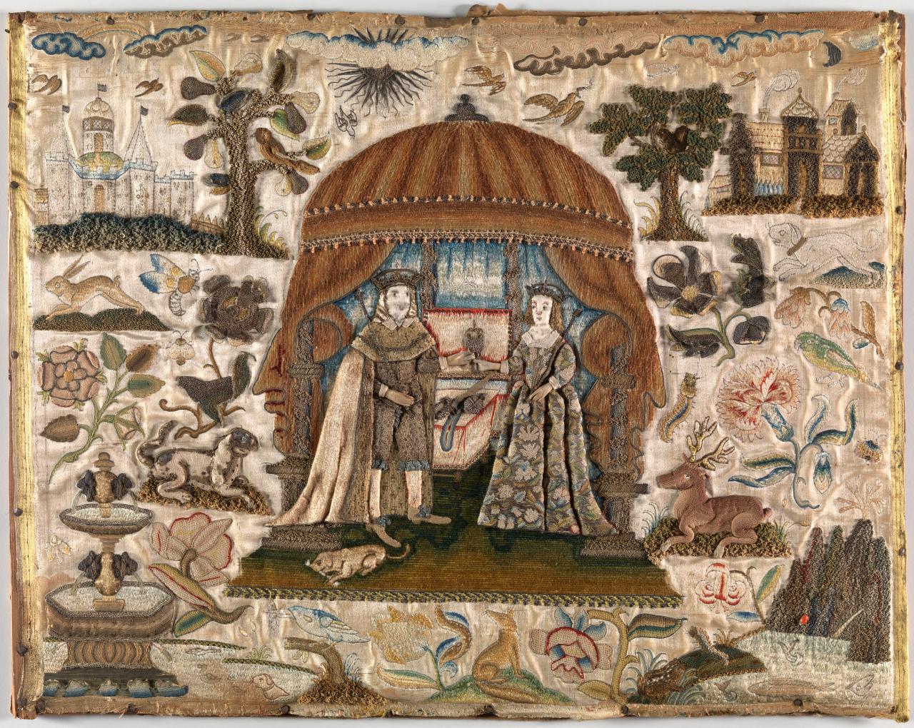 Embroidered picture, Medium: silk, metal wire, metal-wrapped silk