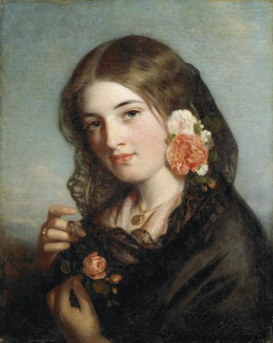 Charles BAXTER<br/>
<em>Rose of England</em> 1861 <!-- (recto) --><br />

oil on canvas<br />
54.0 x 43.2 cm<br />
National Gallery of Victoria, Melbourne<br />
Purchased by the Commissioners of Fine Arts for Victoria, 1864<br />
p.300.1-1<br />

<!--3772-->