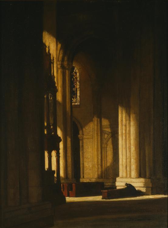 D. Y. CAMERON<br/>
<em>Durham Cathedral, interior</em> (late 19th century) <!-- (recto) --><br />

oil on canvas<br />
101.5 x 77.9 cm<br />
National Gallery of Victoria, Melbourne<br />
Felton Bequest, 1922<br />
1226-3<br />

<!--3830-->