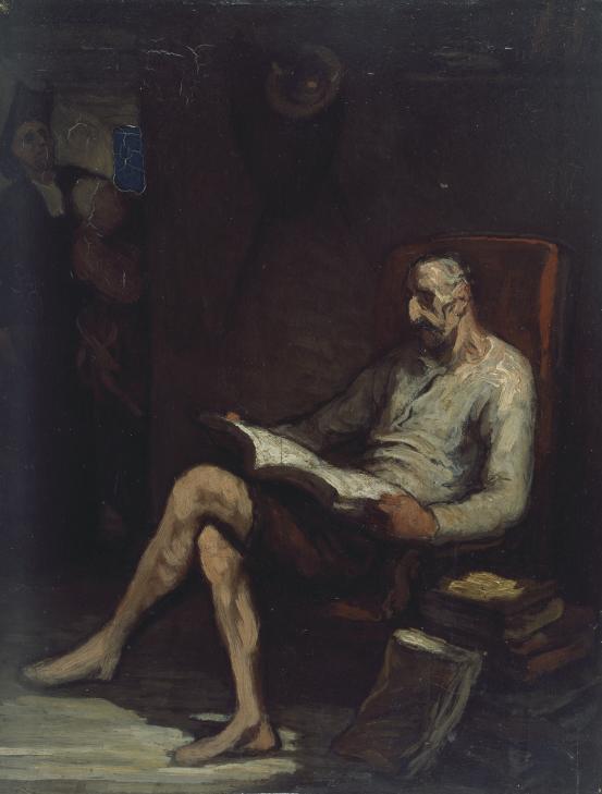 Honoré DAUMIER<br/>
<em>Don Quixote reading</em> (c. 1867) <!-- (recto) --><br />
<em>(Don Quixote lisant)</em><br />
oil on wood panel<br />
33.6 x 26.0 cm<br />
National Gallery of Victoria, Melbourne<br />
Felton Bequest, 1923<br />
1276-3<br />

<!--3898--><br/><a class="col-link block" href="/explore/collection/work/3898"><strong>Collection page <i class="fa fa-angle-right"></i></strong></a>