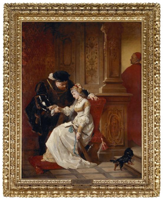 G. F. FOLINGSBY<br/>
<em>First meeting between Henry VIII and Anne Boleyn</em> (1879) <!-- (recto) --><br />

oil on canvas<br />
156.1 x 120.9 cm<br />
National Gallery of Victoria, Melbourne<br />
Purchased with a Government grant, 1879<br />
p.307.4-1<br />

<!--5563-->