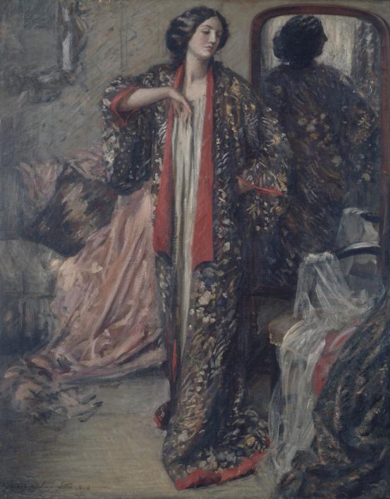 Philip Wilson STEER<br/>
<em>The Japanese gown</em> 1896 <!-- (recto) --><br />

oil on canvas<br />
127.5 x 102.2 cm<br />
National Gallery of Victoria, Melbourne<br />
Felton Bequest, 1906<br />
264-2<br />

<!--4386-->