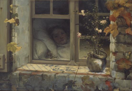 Francis TATTEGRAIN<br/>
<em>The convalescent</em> (1884) <!-- (recto) --><br />
<em>(Convalescente)</em><br />
oil on canvas<br />
81.7 x 117.0 cm<br />
National Gallery of Victoria, Melbourne<br />
Gift of William Dean Esq., 1885<br />
p.310.8-1<br />

<!--4400-->