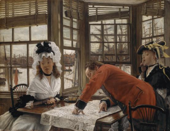 James TISSOT<br/>
<em>An interesting story</em> (c. 1872) <!-- (recto) --><br />

oil on mahogany panel<br />
59.2 x 76.6 cm<br />
National Gallery of Victoria, Melbourne<br />
Felton Bequest, 1938<br />
536-4<br />

<!--4412--><br/><a class="col-link block" href="/explore/collection/work/4412"><strong>Collection page <i class="fa fa-angle-right"></i></strong></a>