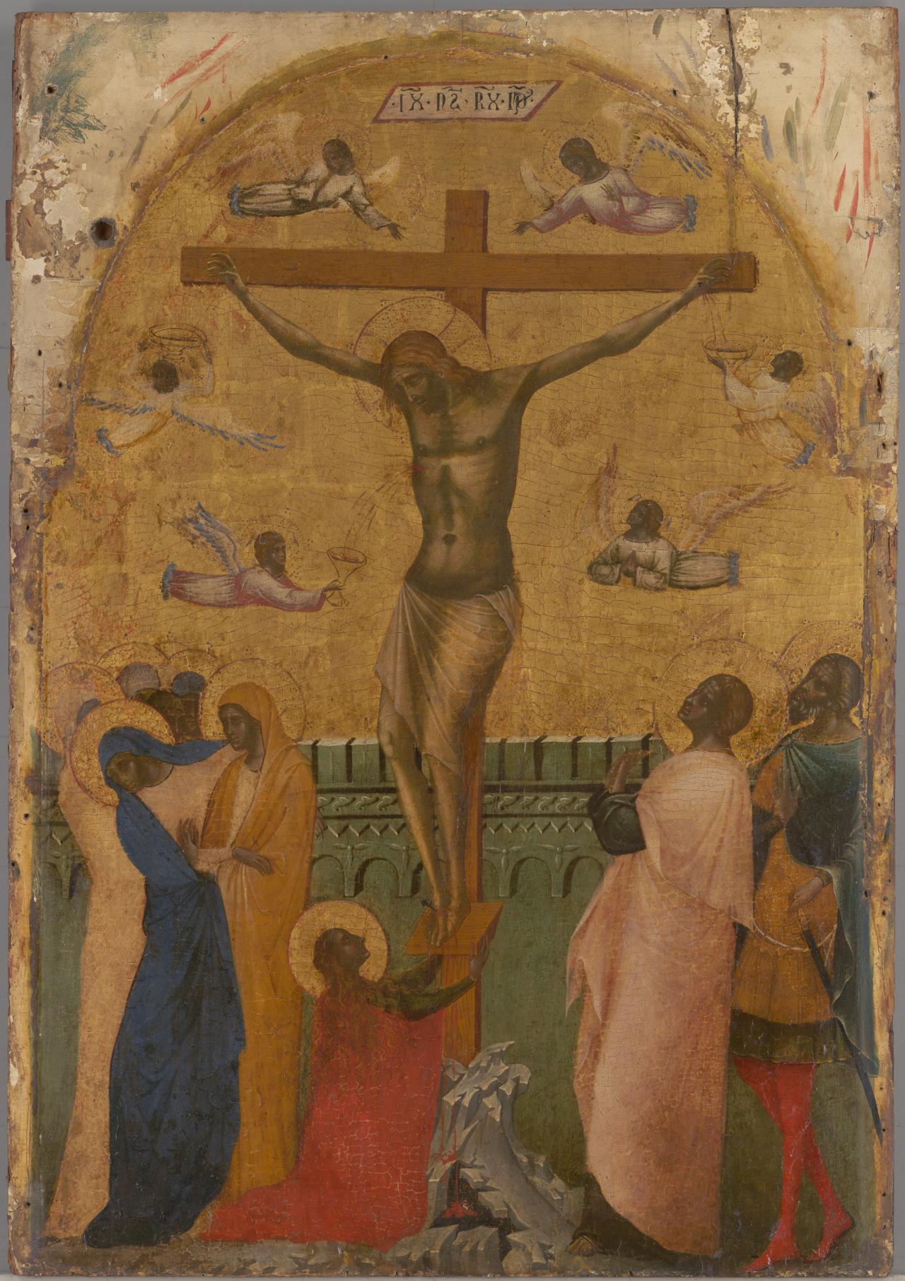 PAOLO Veneziano<br/>
<em>The Crucifixion</em> (c. 1349) <!-- (recto) --><br />

tempera and oil on wood panel<br />
96.8 x 67.7 cm<br />
National Gallery of Victoria, Melbourne<br />
Felton Bequest, 1949<br />
1966-4<br />

<!--4434-->