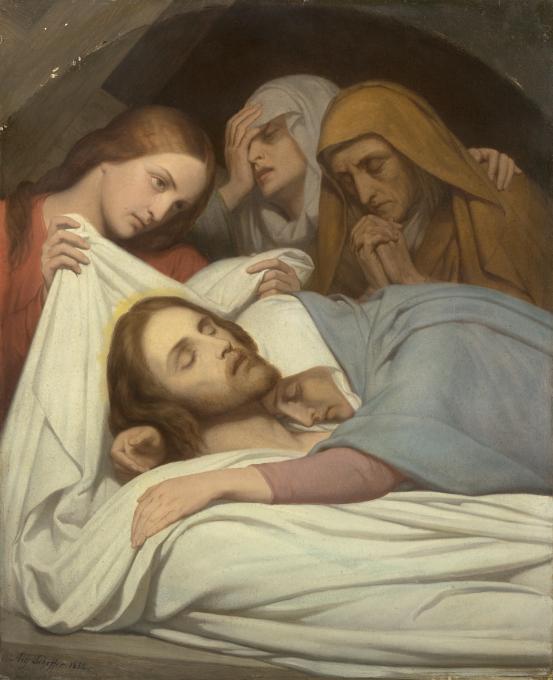 Ary SCHEFFER<br/>
<em>Christ and the Maries (The Entombment)</em> 1854 <!-- (recto) --><br />

oil on wood panel<br />
55.4 x 45.6 cm<br />
National Gallery of Victoria, Melbourne<br />
Gift of Henry Wagner, 1925<br />
1426-3<br />

<!--4342-->