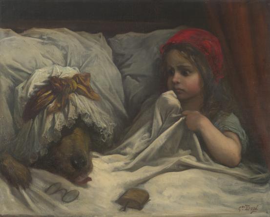 Gustave DOR&Eacute;<br/>
<em>Little Red Riding Hood</em> (c. 1862) <!-- (recto) --><br />

oil on canvas<br />
65.3 x 81.7 cm<br />
National Gallery of Victoria, Melbourne<br />
Gift of Mrs S. Horne, 1962<br />
1061-5<br />

<!--3918-->