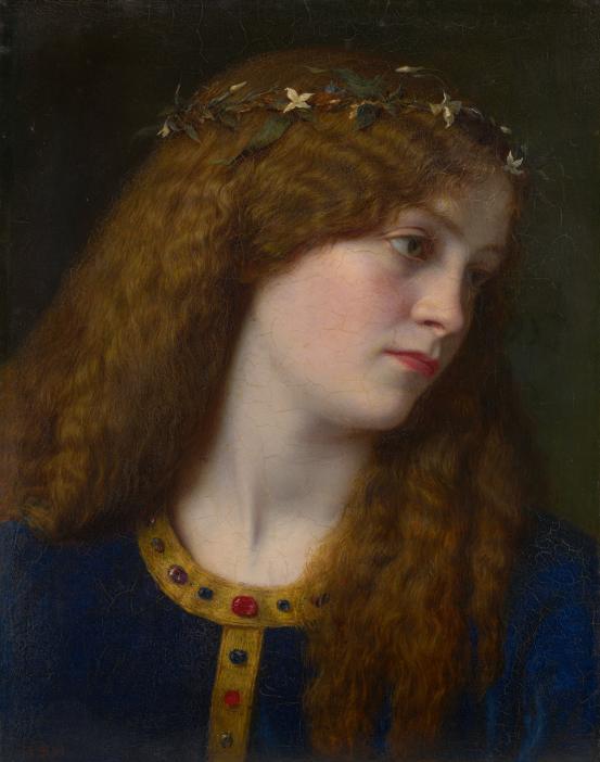 John BEDFORD<br/>
<em>La Belle Yseult</em> 1863 <!-- (recto) --><br />

oil on wood panel<br />
35.4 x 27.9 cm<br />
National Gallery of Victoria, Melbourne<br />
Purchased by the Commissioners of Fine Arts for Victoria, 1864<br />
p.300.3-1<br />

<!--3775-->