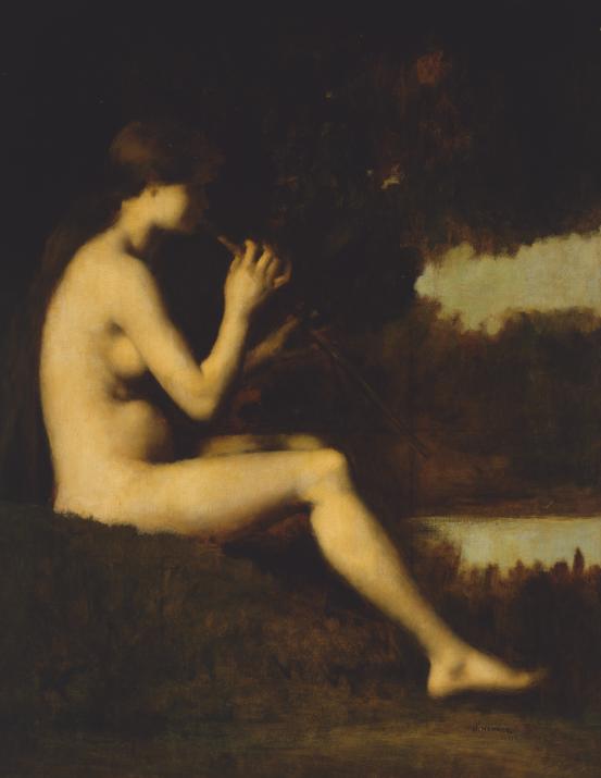 Jean-Jacques HENNER<br/>
<em>Idyll - Woman with a flute</em> 1874 <!-- (recto) --><br />
<em>(Idylle - Femme à la flûte)</em><br />
oil on canvas<br />
118.5 x 92.6 cm<br />
National Gallery of Victoria, Melbourne<br />
Felton Bequest, 1933<br />
4717-3<br />

<!--4029--><br/><a class="col-link block" href="/explore/collection/work/4029"><strong>Collection page <i class="fa fa-angle-right"></i></strong></a>