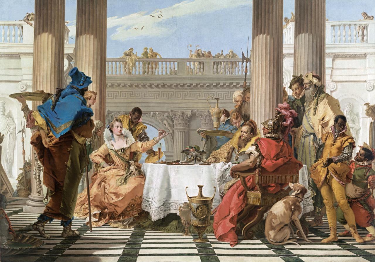 Giambattista TIEPOLO<br/>
<em>The Banquet of Cleopatra</em> (1743-1744) <!-- (recto) --><br />

oil on canvas<br />
250.3 x 357.0 cm<br />
National Gallery of Victoria, Melbourne<br />
Felton Bequest, 1933<br />
103-4<br />

<!--4409-->