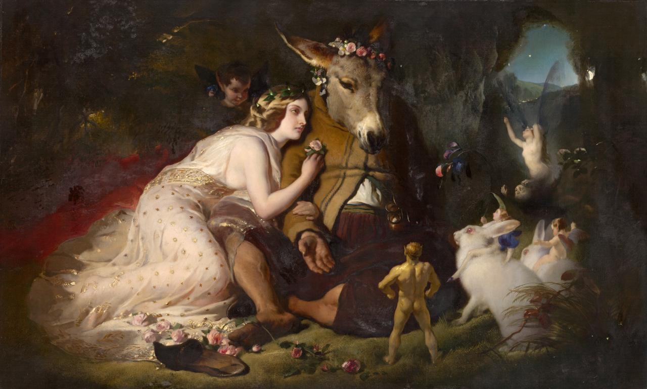 Edwin LANDSEER<br/>
<em>Scene from A Midsummer Night's Dream. Titania and Bottom</em> (1848-1851) <!-- (recto) --><br />

oil on canvas<br />
82.0 x 133.0 cm<br />
National Gallery of Victoria, Melbourne<br />
Felton Bequest, 1932<br />
4658-3<br />

<!--4118-->