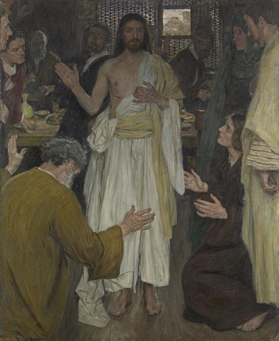 William HATHERELL<br/>
<em>Christ appears to his disciples</em> 1925 <!-- (recto) --><br />

oil on canvas<br />
112.2 x 91.5 cm<br />
National Gallery of Victoria, Melbourne<br />
Felton Bequest, 1925<br />
1796-3<br />

<!--4014--><br/><a class="col-link block" href="/explore/collection/work/4014"><strong>Collection page <i class="fa fa-angle-right"></i></strong></a>