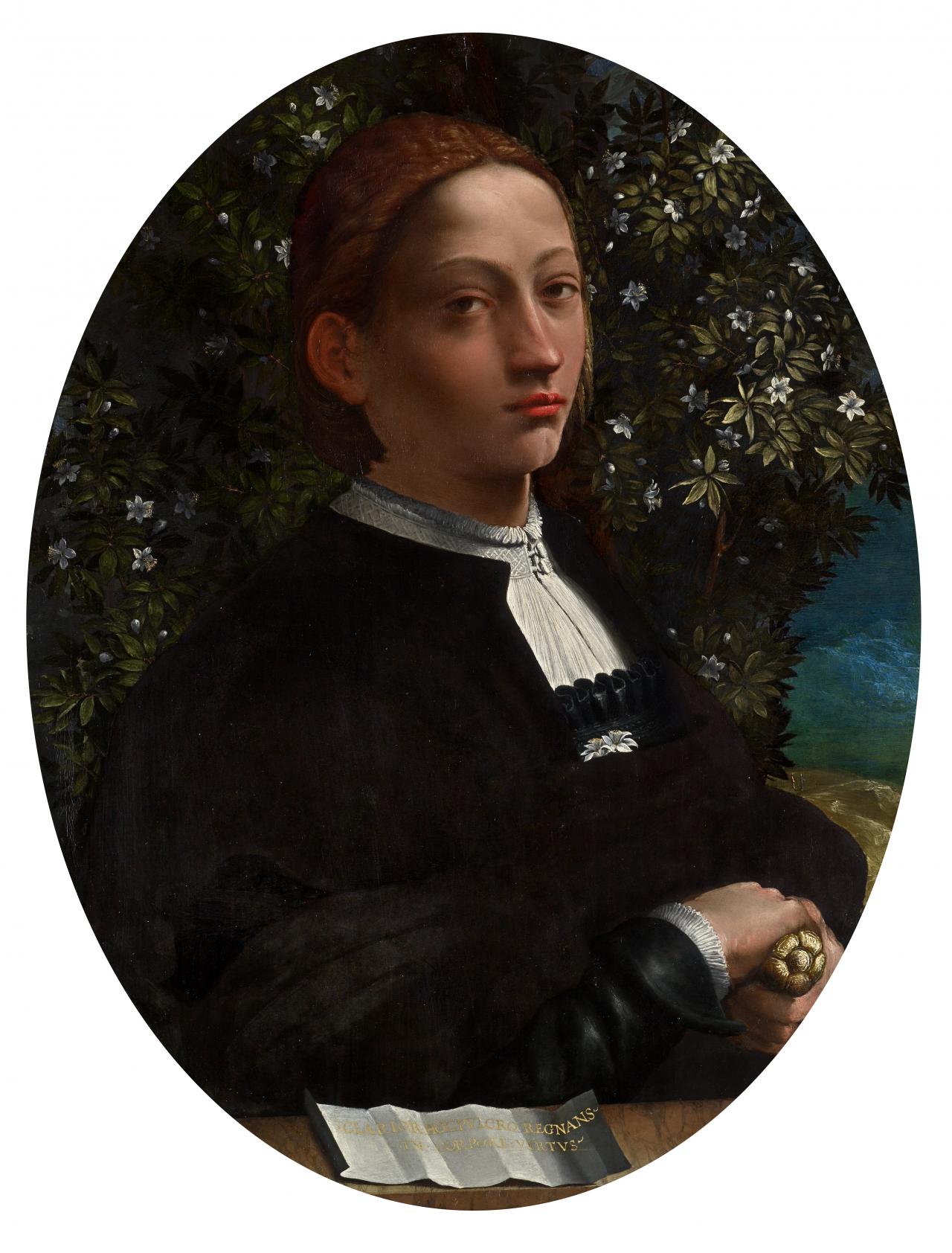 Dosso DOSSI<br />
 Battista DOSSI (attributed to)<br/>
<em>Lucrezia Borgia, Duchess of Ferrara</em> (1519-1530) <!-- (recto) --><br />


oil on wood panel<br />
74.5 x 57.2 cm<br />


National Gallery of Victoria, Melbourne<br />
Felton Bequest, 1966<br />
1587-5<br />



<!--3746-->