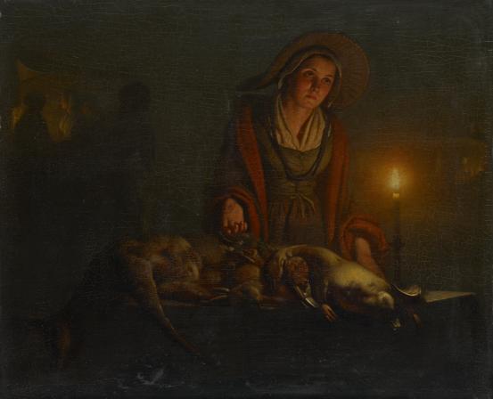 Petrus van SCHENDEL<br/>
<em>The poultry vendor</em> 1863 <!-- (recto) --><br />

oil on wood panel<br />
36.3 x 45.3 cm<br />
National Gallery of Victoria, Melbourne<br />
Purchased by the Commissioners for Fine Arts for Victoria, 1864<br />
p.301.3-1<br />

<!--4345-->