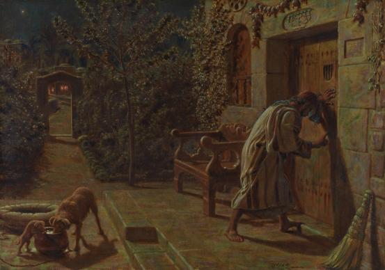 William Holman HUNT<br/>
<em>The importunate neighbour</em> 1895 <!-- (recto) --><br />

oil on canvas<br />
36.4 x 51.7 cm<br />
National Gallery of Victoria, Melbourne<br />
Felton Bequest, 1905<br />
205-2<br />

<!--4074-->
