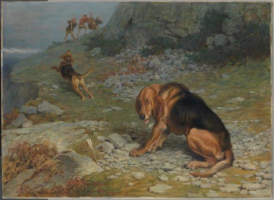 Briton RIVI&Eacute;RE<br/>
<em>Deer stealers pursued by sleuth hounds</em> 1875 <!-- (recto) --><br />

oil on canvas<br />
99.0 x 135.5 cm<br />
National Gallery of Victoria, Melbourne<br />
Purchased, 1876<br />
p.305.7-1<br />

<!--4304-->