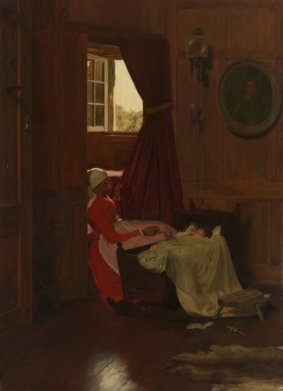 John Henry LORIMER<br/>
<em>A lullaby</em> 1889 <!-- (recto) --><br />

oil on canvas<br />
137.7 x 99.7 cm<br />
National Gallery of Victoria, Melbourne<br />
Felton Bequest, 1921<br />
1132-3<br />

<!--4149--><br/><a class="col-link block" href="/explore/collection/work/4149"><strong>Collection page <i class="fa fa-angle-right"></i></strong></a>