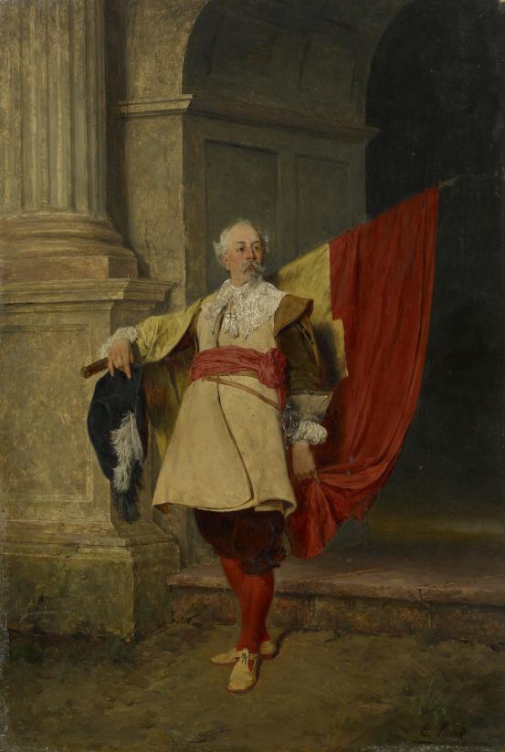 Carl SEILER<br/>
<em>The standard-bearer</em> (c. 1882) <!-- (recto) --><br />
<em>(Der Bannertrager)</em><br />
oil on wood panel<br />
38.4 x 25.9 cm<br />
National Gallery of Victoria, Melbourne<br />
Purchased, 1884<br />
p.310.5-1<br />

<!--4348-->