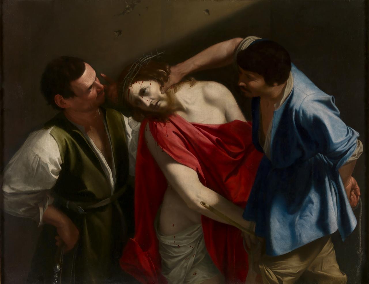 Orazio GENTILESCHI<br/>
<em>The Mocking of Christ</em> (1628-1635) <!-- (recto) --><br />

oil on canvas<br />
124.5 x 159.5 cm<br />
National Gallery of Victoria, Melbourne<br />
Purchased with funds donated by Allan Myers AO and Maria Myers AO, Alan and Mavourneen Cowen, the NGV Women's Association, Ross Adler AC, John Higgins, June and Neil Jens, Patrick Matthiesen, Naomi Milgrom AO, Bruce Parncutt and Robin Campbell, Andrew Sisson, Loti & Victor Smorgon Fund, Spotlight Stores Charitable Foundation and donors to the Orazio Gentileschi Appeal in honour of Dr Gerard Vaughan AM, Director of the National Gallery of Victoria (1999–2012), 2012<br />
2012.193<br />

<!--75313-->