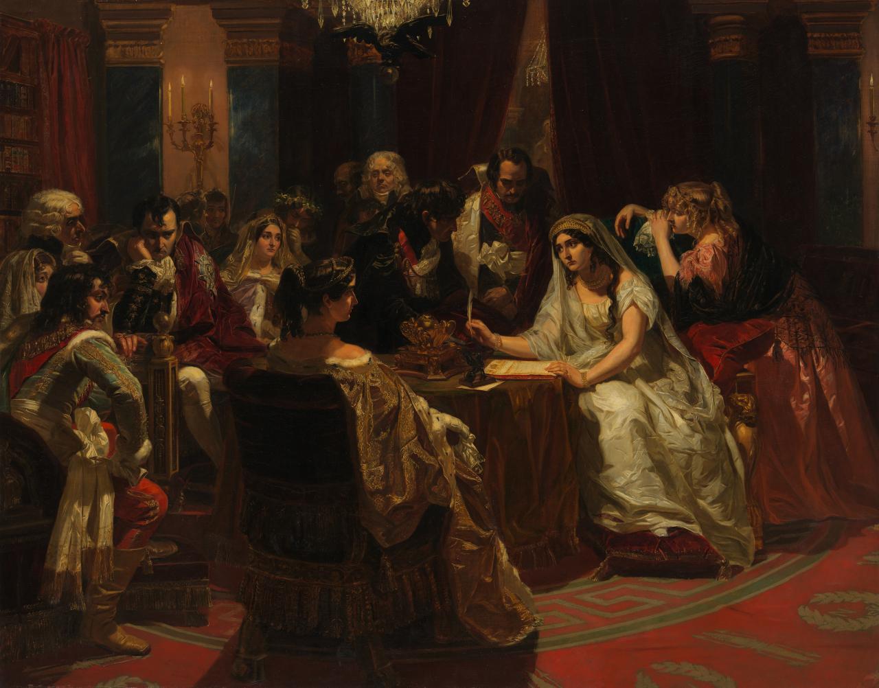 E. M. WARD<br/>
<em>Josephine signing the act of her divorce</em> 1853 <!-- (recto) --><br />

oil on canvas<br />
133.6 x 167.6 cm<br />
National Gallery of Victoria, Melbourne<br />
Purchased, 1888<br />
p.313.1-1<br />

<!--4454-->